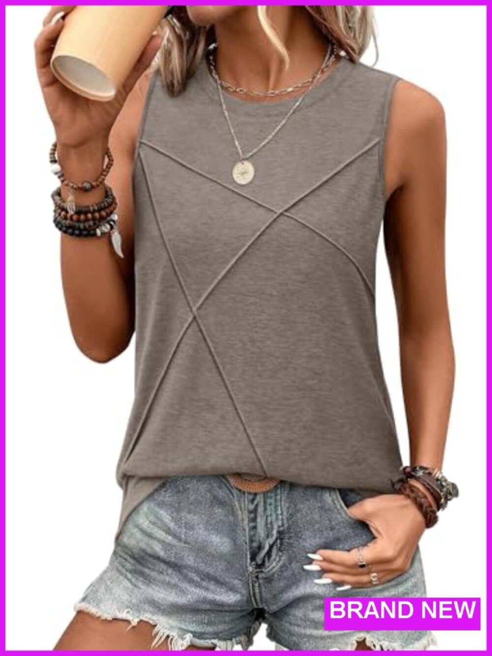 Sleeveless Crew Neck Tank Top Loose Fit Summer Tank